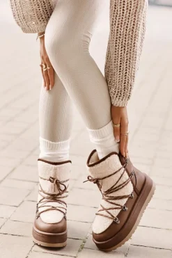 Sale Śniegowce Damskie Na Platformie Z Wiązaniem Brązowe Riaviana Damskie Śniegowce Damskie