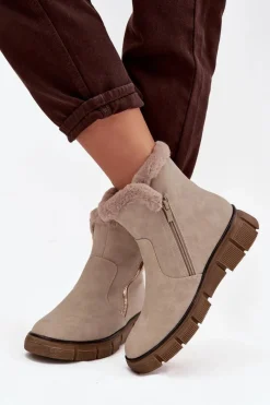 Śniegowce Damskie|Botki Zimowe Damskie></noscript>Evento Śniegowce Damskie Na Platformie Z Futerkiem Beżowe Briselle Beżowy