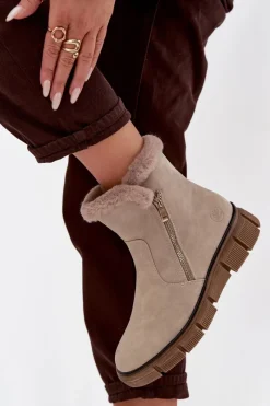 Śniegowce Damskie|Botki Zimowe Damskie></noscript>Evento Śniegowce Damskie Na Platformie Z Futerkiem Beżowe Briselle Beżowy