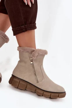 Śniegowce Damskie|Botki Zimowe Damskie></noscript>Evento Śniegowce Damskie Na Platformie Z Futerkiem Beżowe Briselle Beżowy