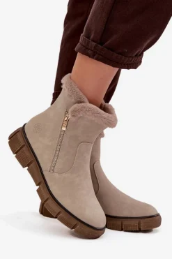 Śniegowce Damskie|Botki Zimowe Damskie></noscript>Evento Śniegowce Damskie Na Platformie Z Futerkiem Beżowe Briselle Beżowy