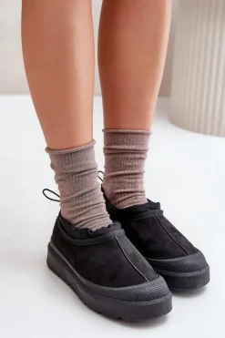 Hot Boto Śniegowce Damskie Na Platformie Z Niską Cholewką Czarne Izamine Czarny