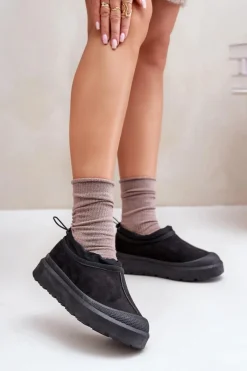 Hot Boto Śniegowce Damskie Na Platformie Z Niską Cholewką Czarne Izamine Czarny