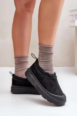 Hot Boto Śniegowce Damskie Na Platformie Z Niską Cholewką Czarne Izamine Czarny