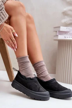 Hot Boto Śniegowce Damskie Na Platformie Z Niską Cholewką Czarne Izamine Czarny