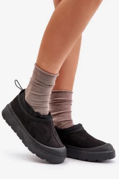 Hot Boto Śniegowce Damskie Na Platformie Z Niską Cholewką Czarne Izamine Czarny