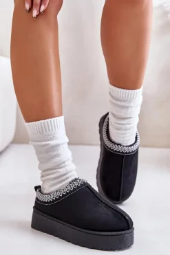 Śniegowce Damskie|Kapcie Klasyczne></noscript>Boto Śniegowce Damskie Na Platformie Ocieplane Futerkiem Czarne Remenia Czarny