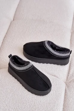 Śniegowce Damskie|Kapcie Klasyczne></noscript>Boto Śniegowce Damskie Na Platformie Ocieplane Futerkiem Czarne Remenia Czarny
