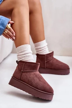 Sale Śniegowce Damskie Na Platformie Ocieplane Futerkiem Ciemnobrązowe Xamella Damskie Śniegowce Damskie