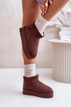 Sale Śniegowce Damskie Na Platformie Ocieplane Futerkiem Ciemnobrązowe Xamella Damskie Śniegowce Damskie