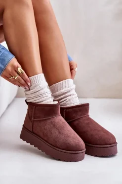 Sale Śniegowce Damskie Na Platformie Ocieplane Futerkiem Ciemnobrązowe Xamella Damskie Śniegowce Damskie