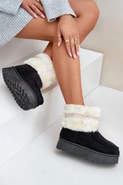 Śniegowce Damskie Na Platformie Z Futerkiem I Wzorem Czarne Deepanti Damskie Śniegowce Damskie