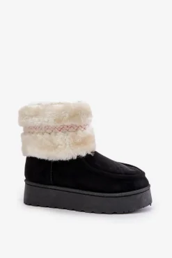 Śniegowce Damskie Na Platformie Z Futerkiem I Wzorem Czarne Deepanti Damskie Śniegowce Damskie