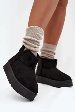 New Śniegowce Damskie Na Platformie Z Przeszyciami Big Star SS274128 Czarne Damskie Śniegowce Damskie