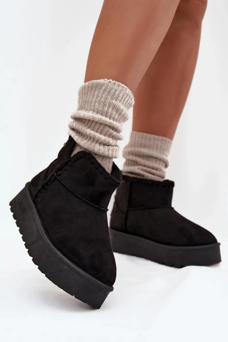 New Śniegowce Damskie Na Platformie Z Przeszyciami Big Star SS274128 Czarne Damskie Śniegowce Damskie