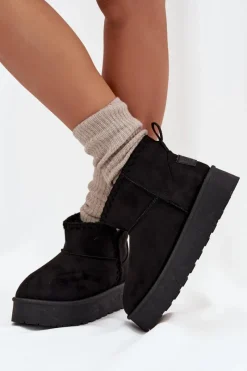 New Śniegowce Damskie Na Platformie Z Przeszyciami Big Star SS274128 Czarne Damskie Śniegowce Damskie