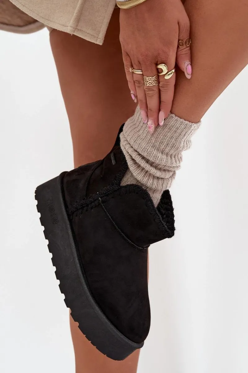 New Śniegowce Damskie Na Platformie Z Przeszyciami Big Star SS274128 Czarne Damskie Śniegowce Damskie