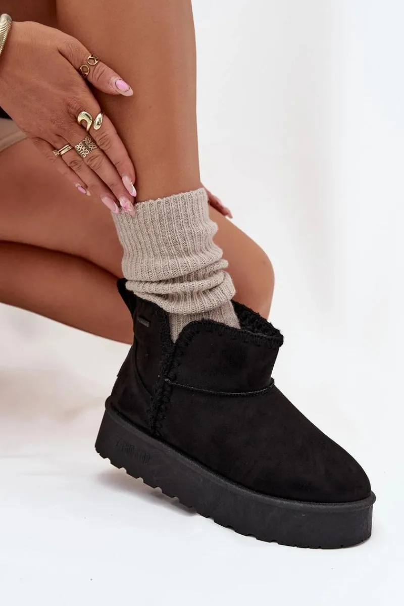 New Śniegowce Damskie Na Platformie Z Przeszyciami Big Star SS274128 Czarne Damskie Śniegowce Damskie