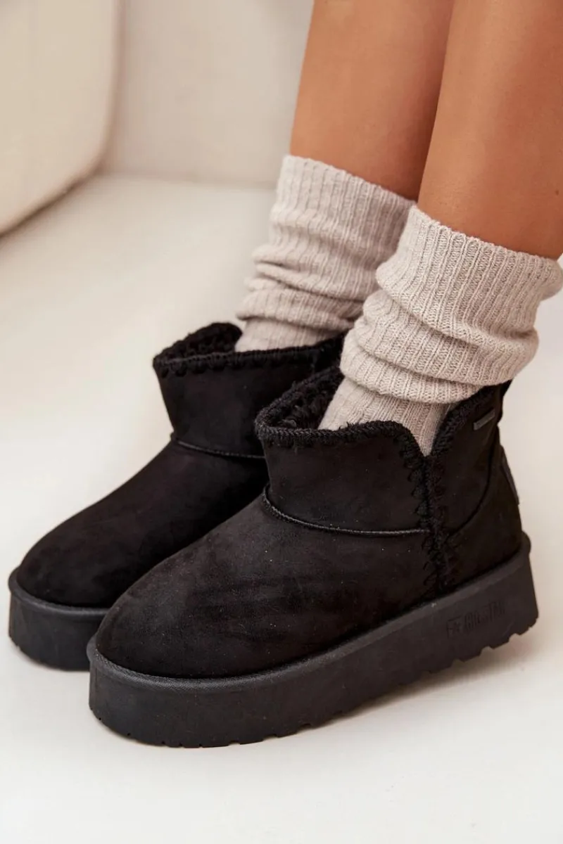 New Śniegowce Damskie Na Platformie Z Przeszyciami Big Star SS274128 Czarne Damskie Śniegowce Damskie