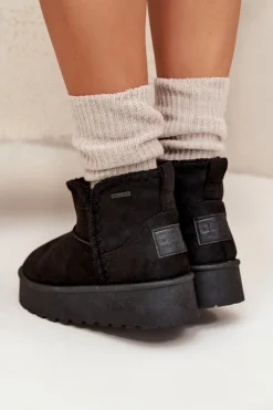 New Śniegowce Damskie Na Platformie Z Przeszyciami Big Star SS274128 Czarne Damskie Śniegowce Damskie