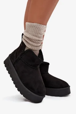 New Śniegowce Damskie Na Platformie Z Przeszyciami Big Star SS274128 Czarne Damskie Śniegowce Damskie