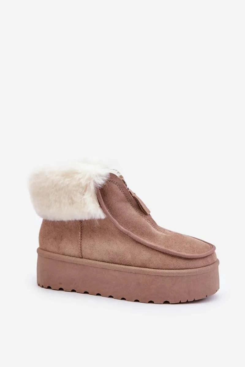 Śniegowce Damskie>Boto Śniegowce Damskie Na Platformie Z Futerkiem I Suwakiem Ciemnobeżowe Filiala