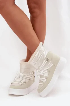 Śniegowce Damskie>Lee Cooper Śniegowce Damskie Na Platformie LCJ-25-03-3815 Białe Biały