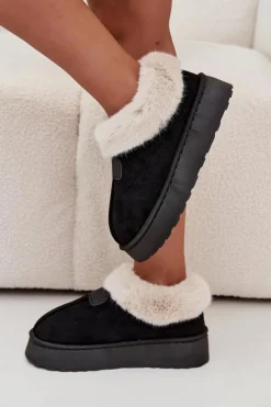 Best Boto Śniegowce Damskie Na Platformie Z Futerkiem Czarne Calyra Czarny