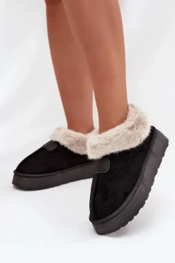 Best Boto Śniegowce Damskie Na Platformie Z Futerkiem Czarne Calyra Czarny