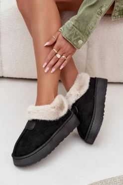 Best Boto Śniegowce Damskie Na Platformie Z Futerkiem Czarne Calyra Czarny