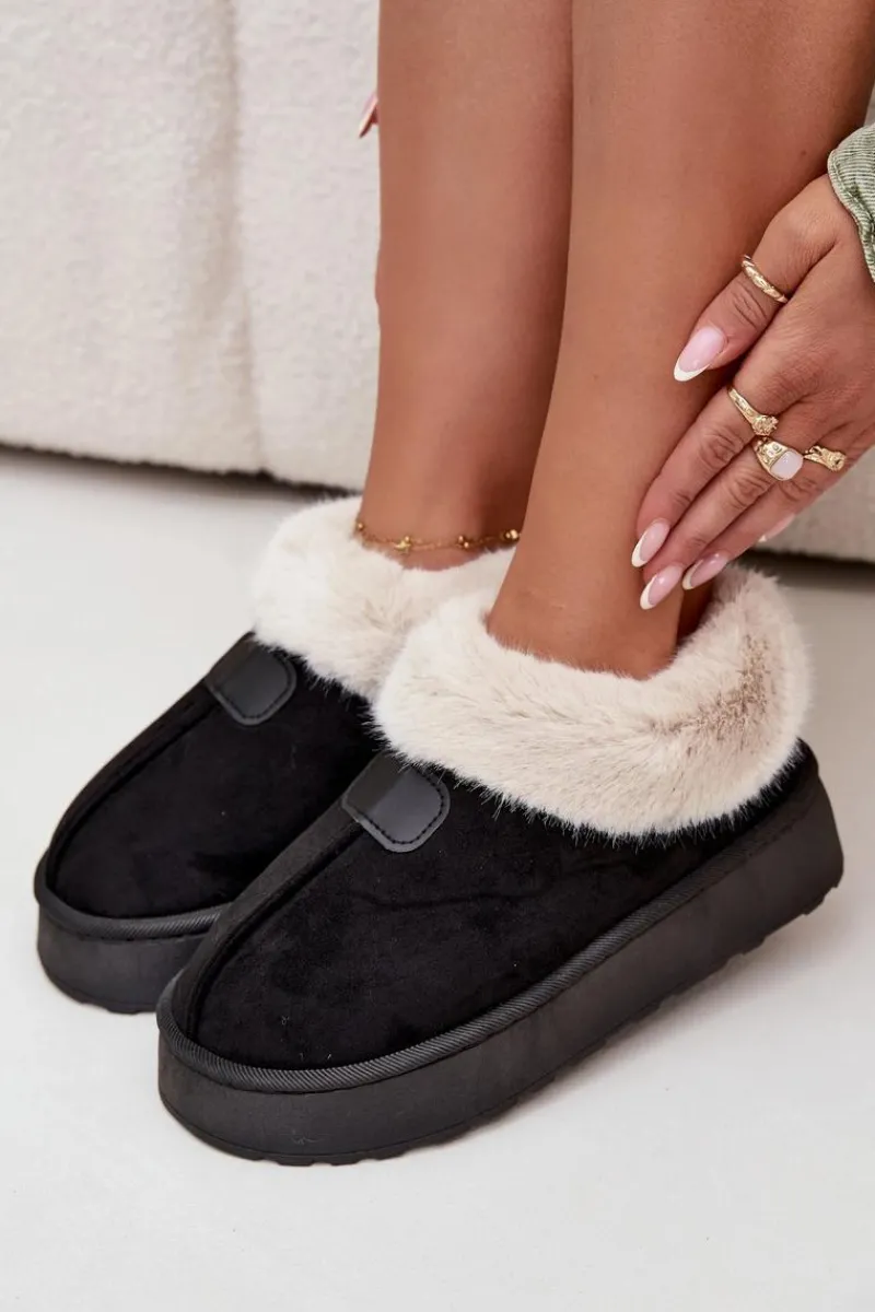 Best Boto Śniegowce Damskie Na Platformie Z Futerkiem Czarne Calyra Czarny