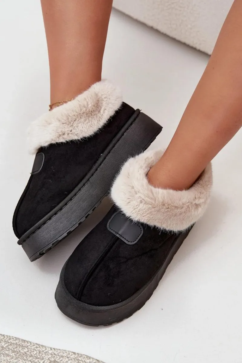 Best Boto Śniegowce Damskie Na Platformie Z Futerkiem Czarne Calyra Czarny