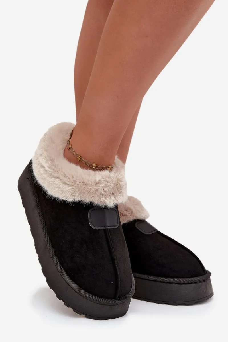 Best Boto Śniegowce Damskie Na Platformie Z Futerkiem Czarne Calyra Czarny