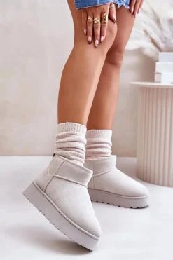 Clearance Boto Śniegowce Damskie Na Platformie Ocieplane Futerkiem Jasnoszare Xamella Szary