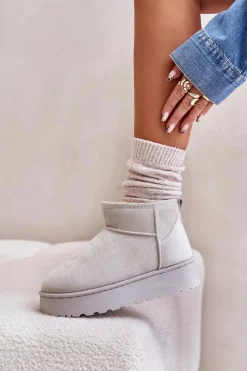 Clearance Boto Śniegowce Damskie Na Platformie Ocieplane Futerkiem Jasnoszare Xamella Szary