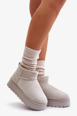 Clearance Boto Śniegowce Damskie Na Platformie Ocieplane Futerkiem Jasnoszare Xamella Szary