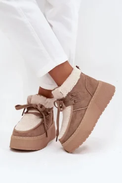 Śniegowce Damskie Na Platformie Z Futerkiem Beżowe Florivelle Damskie Śniegowce Damskie