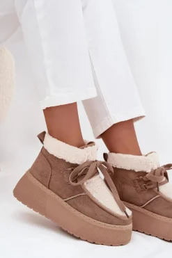 Śniegowce Damskie Na Platformie Z Futerkiem Beżowe Florivelle Damskie Śniegowce Damskie