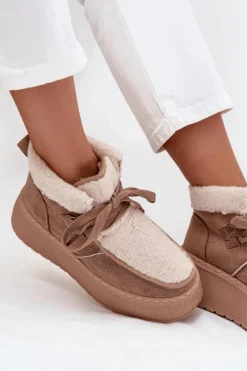 Śniegowce Damskie Na Platformie Z Futerkiem Beżowe Florivelle Damskie Śniegowce Damskie