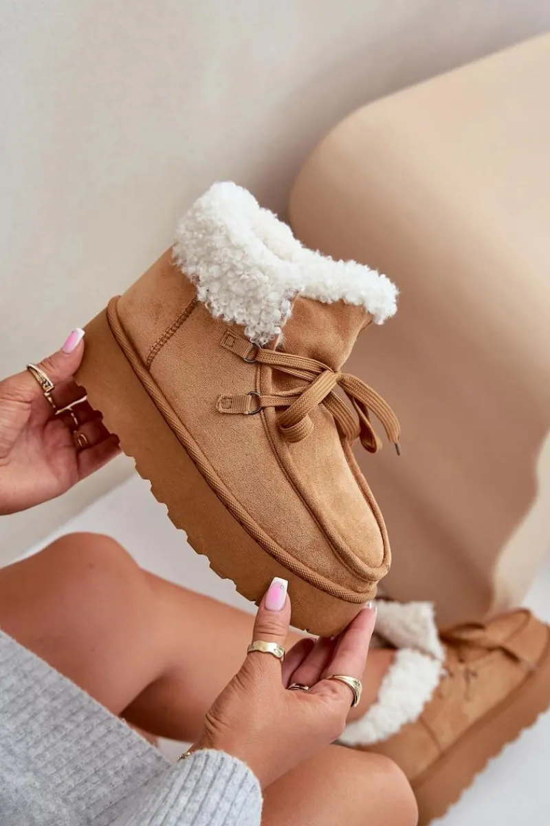 Clearance Boto Śniegowce Damskie Na Platformie Z Futerkiem Typu Branek Camel Ciabellae Brązowy