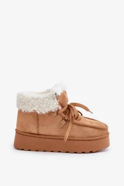 Clearance Boto Śniegowce Damskie Na Platformie Z Futerkiem Typu Branek Camel Ciabellae Brązowy