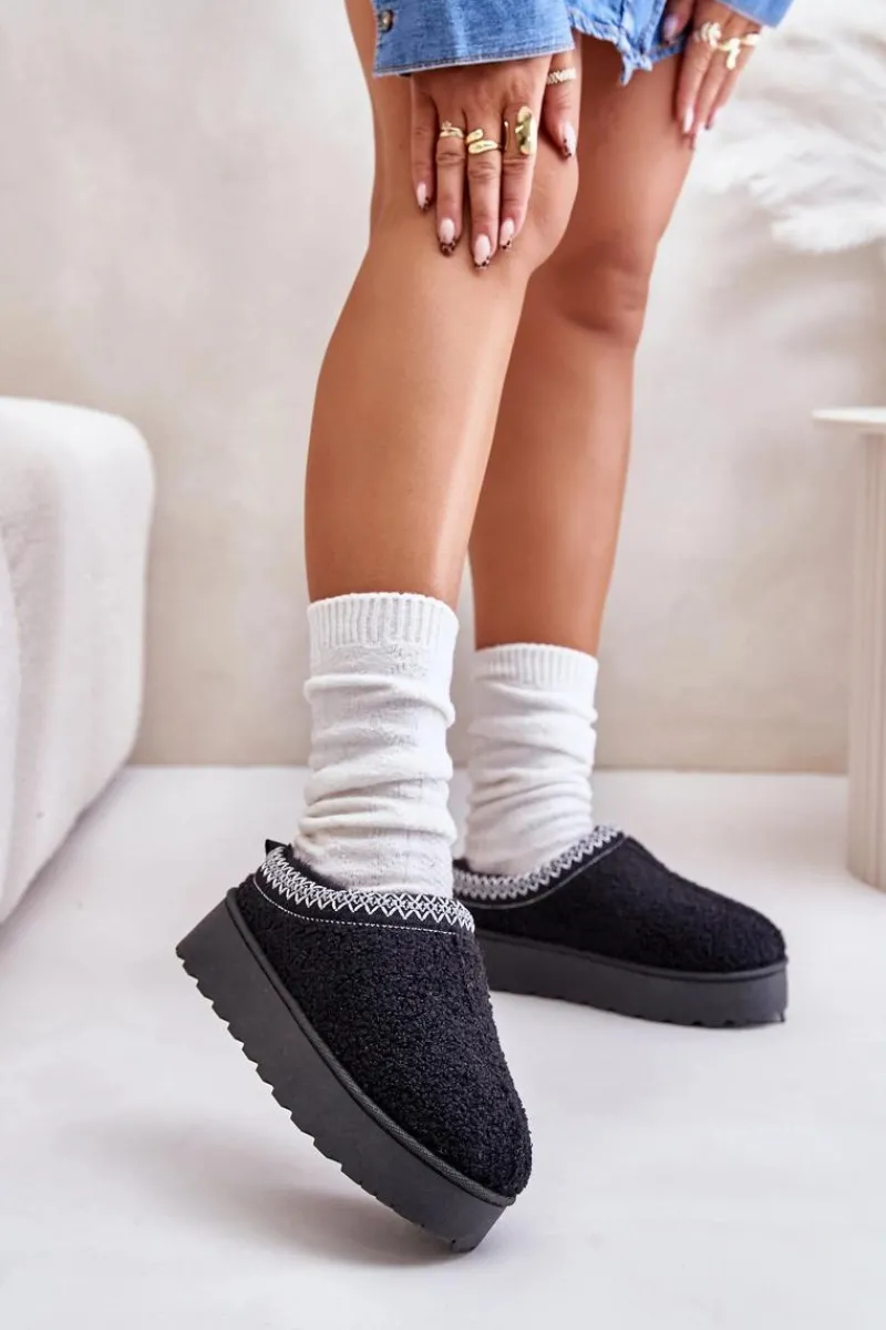 Śniegowce Damskie|Kapcie Klasyczne>Boto Śniegowce Damskie Na Platformie Z Haftem Czarne Tirissa Czarny