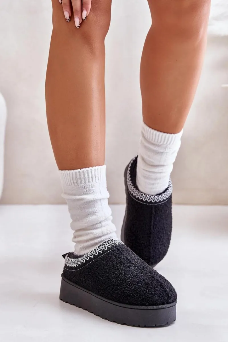 Śniegowce Damskie|Kapcie Klasyczne>Boto Śniegowce Damskie Na Platformie Z Haftem Czarne Tirissa Czarny