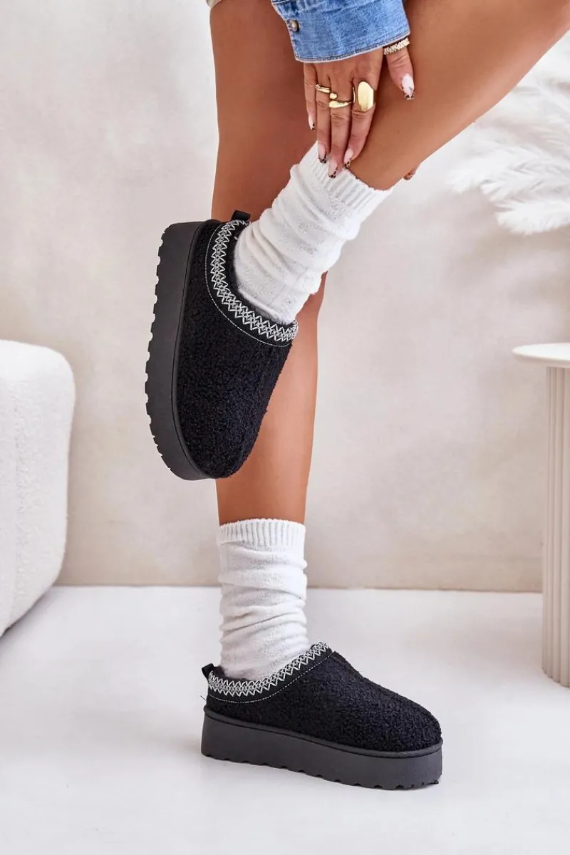 Śniegowce Damskie|Kapcie Klasyczne>Boto Śniegowce Damskie Na Platformie Z Haftem Czarne Tirissa Czarny