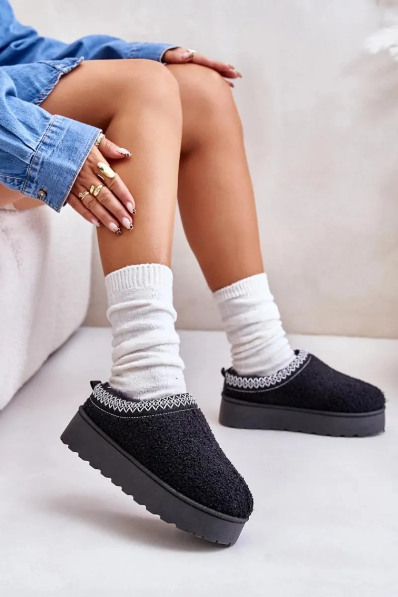 Śniegowce Damskie|Kapcie Klasyczne>Boto Śniegowce Damskie Na Platformie Z Haftem Czarne Tirissa Czarny