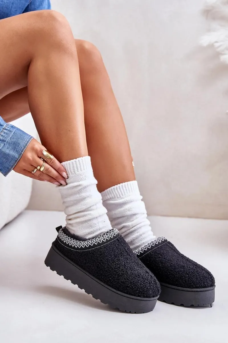 Śniegowce Damskie|Kapcie Klasyczne>Boto Śniegowce Damskie Na Platformie Z Haftem Czarne Tirissa Czarny