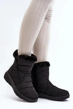 Hot Boto Śniegowce Damskie Na Suwak Z Futerkiem Czarne Zeuna Czarny