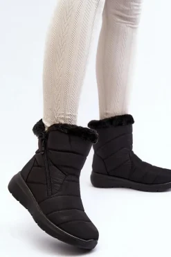 Hot Boto Śniegowce Damskie Na Suwak Z Futerkiem Czarne Zeuna Czarny