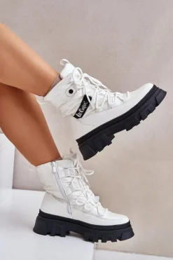 New Lee Cooper Śniegowce Damskie Na Zamek LCJ-24-47-3142 Białe