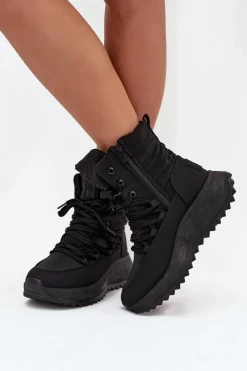 Big Star Shoes Śniegowce Damskie Na Zamek Big Star SS274059 Czarne Czarny